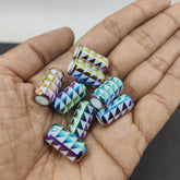 Plated Printed Premium Glass Beads (10 Pieces) 20x10 MM Multicolor Hole 1 MM Cylinder For Jewellery Making Arts Crafts (#Design4)